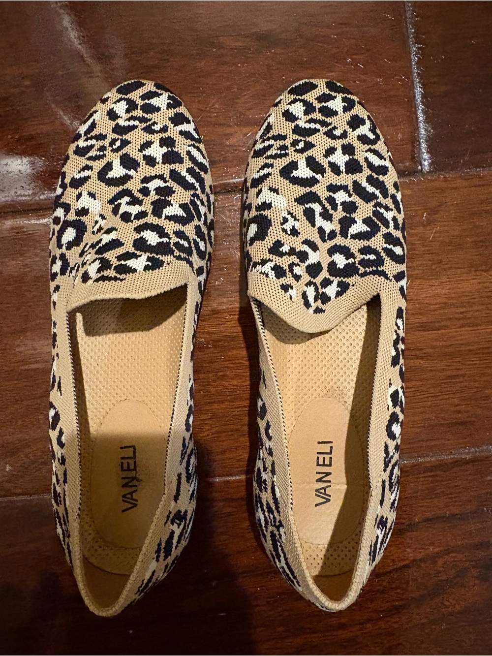 Vaneli Leopard Print Knit Slip-On Flats in Tan and Black